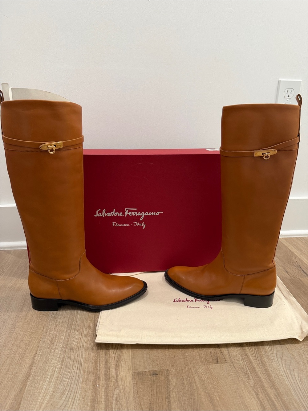 Salvatore Ferragamo Tan Leather Knee-High Riding Boots